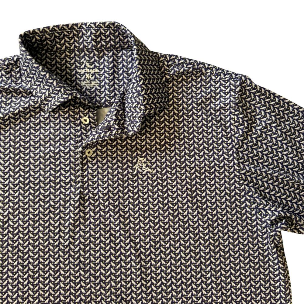 Rhoback Men's All Over Dog Print The Sit Performance Golf Polo Shirt Blue XL